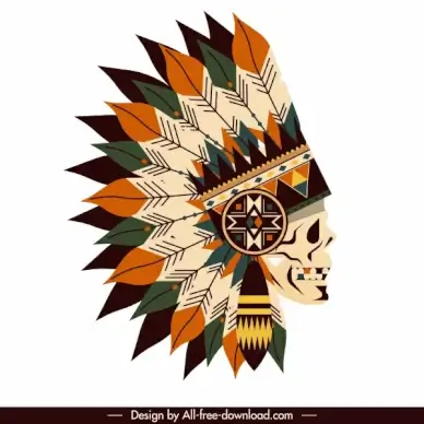 american tribal hat icon skull feather decor