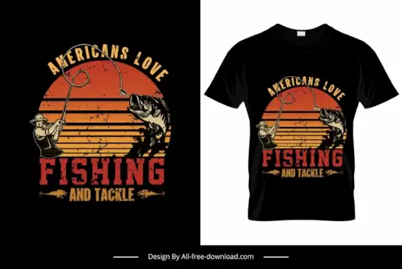 americans love fishing and tackle tshirt template retro dynamic sketch