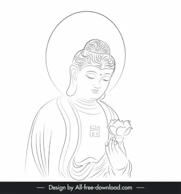 amitabha buddha illustration icon black white handdrawn cartoon character outline