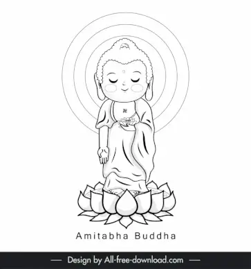 amitabha buddha illustration icon black white handdrawn outline