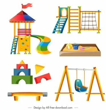 amusement park design elements colorful games toys sketch