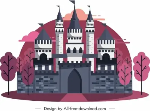 ancient castle painting dark pink grey decor