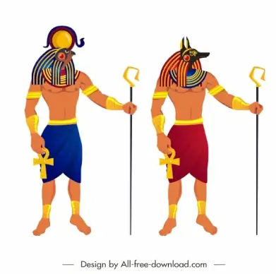 ancient egypt guard icons colorful cartoon character sketch