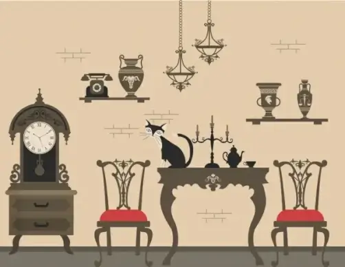 ancient furniture display drawing dark grey decor