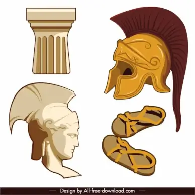 ancient greek design elements statue slippers armor sketch