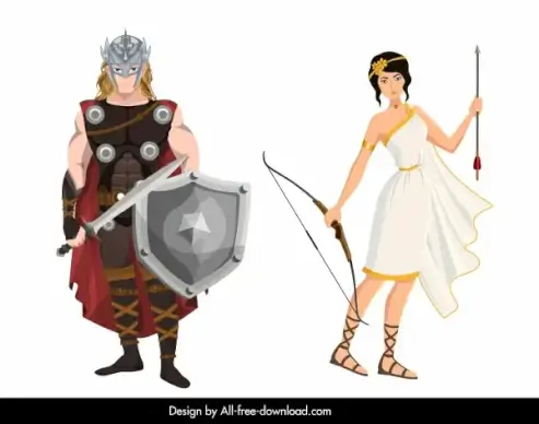 ancient greek people icons colored cartoon characters