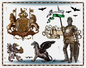 western ancient icons royal power symbols retro design