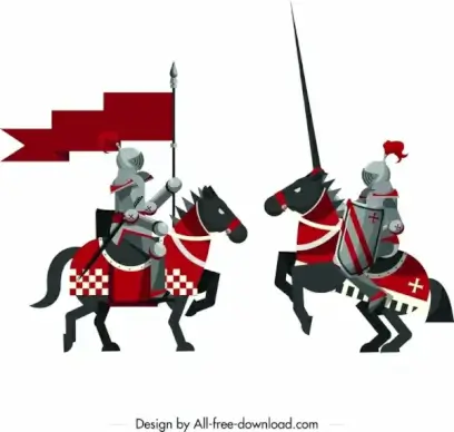 ancient royal knights icon colored classical design
