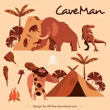 ancient stone age painting colored classic design