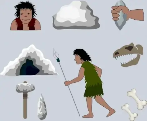 ancient time design elements stone human bone icons