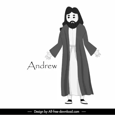 andrew apostle icon black white cartoon character outline