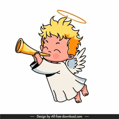 angel icon cute blowing horn boy sketch