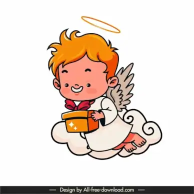 angel icon cute flying winged boy sketch
