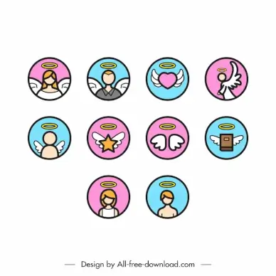 angel icon sets flat handdrawn circle isolation