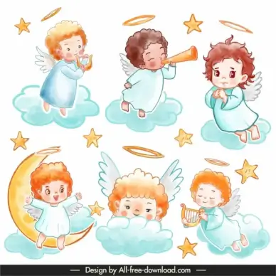 angel icons cute cartoon sketch handdrawn classic