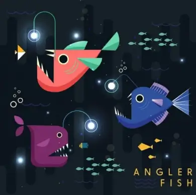 angler fish background geometric design colored cartoon