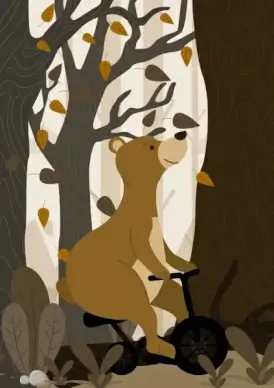 animal background stylized riding bear icon cartoon design