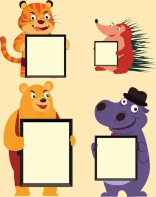 animal borders templates tiger bear hippopotamus porcupine icons
