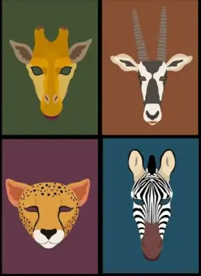 animal heads background giraffe antelope leopard zebra icons