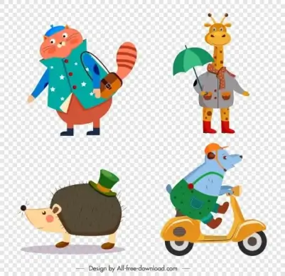 animal icons cat giraffe porcupine mouse sketch