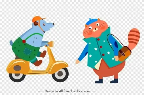 animal icons mouse cat sketch stylized design