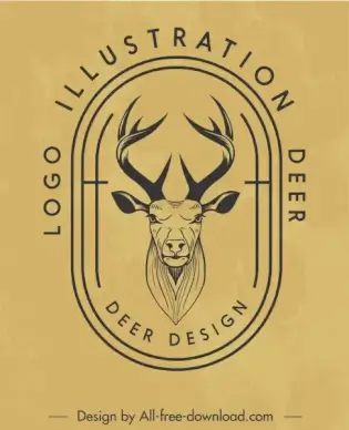 animal logotype template reindeer sketch handdrawn retro