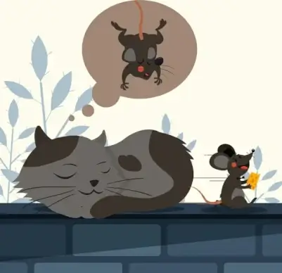 animal painting funny design cat mouse icons
