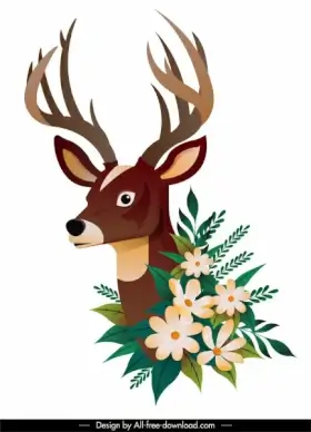 animal painting reindeer flowers sketch colorful classic