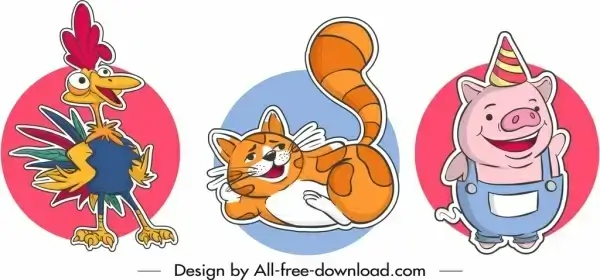 animal sticker templates rooster cat pig icons design