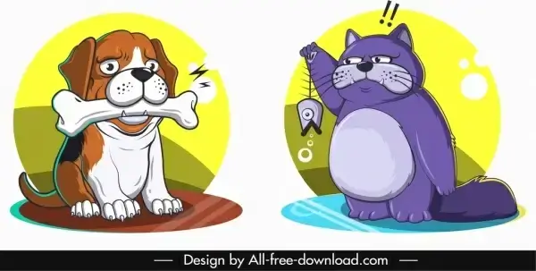 animals avatars dog cat icons sketch cartoon characters