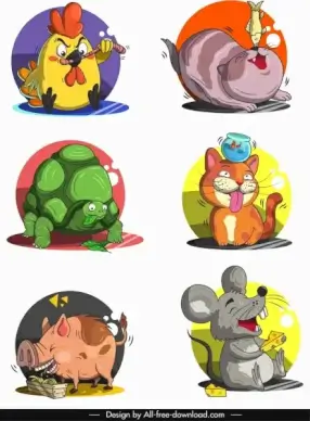 animals avatars funny cartoon characters sketch