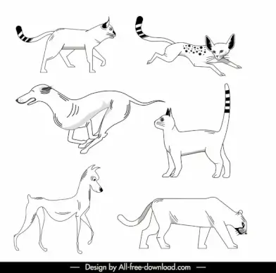 animals icons black white handdrawn sketch