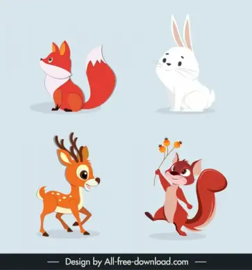 animals of autumn design elements cute cartoon 