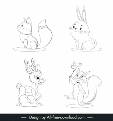 animals of autumn design elements handdrawn outline