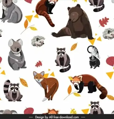 animals pattern bear fox raccoon squirrel koala icons