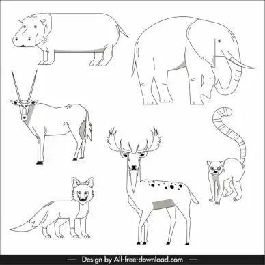 animals species icons black white design handdrawn sketch