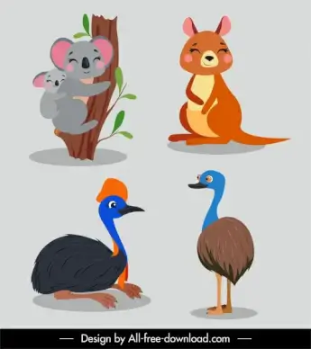 animals species icons colored cartoon sketch