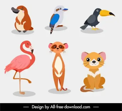 animals species icons colored cartoon sketch