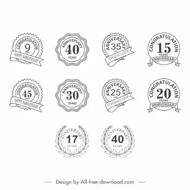 anniversary icon sets flat black white classic circle shapes