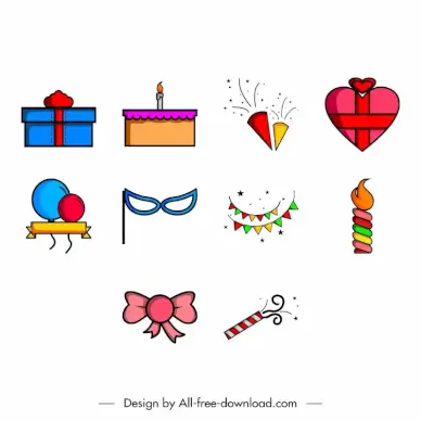 anniversary icon sets flat symbols sketch 