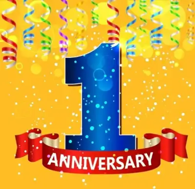anniversary party banner 3d colorful ribbon numbering icon