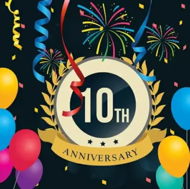 anniversary poster fireworks balloons laurel wreath ornament