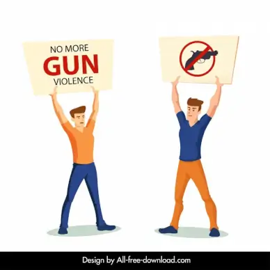 anti gun shooter demonstrator icons cartoon sketch