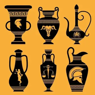 antique pot icons dark flat decor
