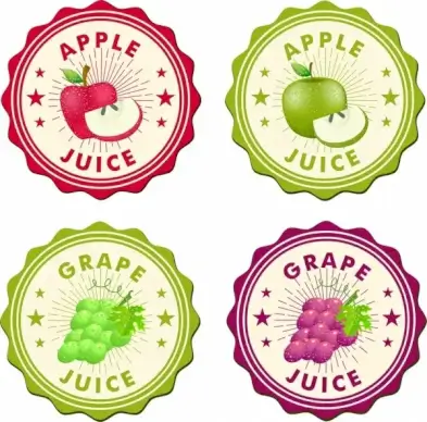 apple grapes juice labels collection colored circle style