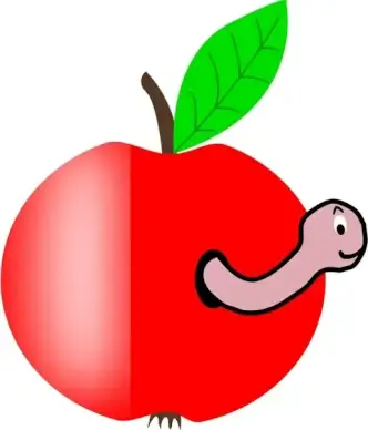 Apple Red with a Green Leaf with funny Worm