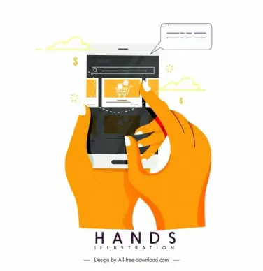 application hands icon digital device sketch