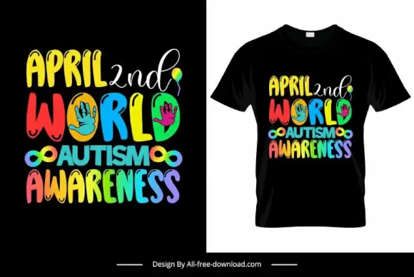 april 2nd world autism awareness quotation tshirt template colorful flat texts hands decor