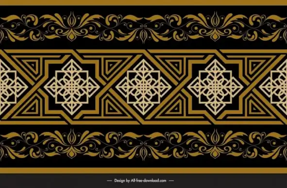 arabic floral seamless border template flat symmetric geometry leaves repeating 