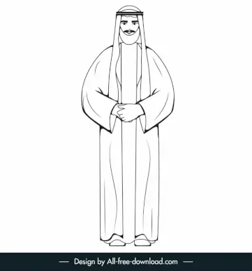 arabic muslim man icon black white cartoon character outline